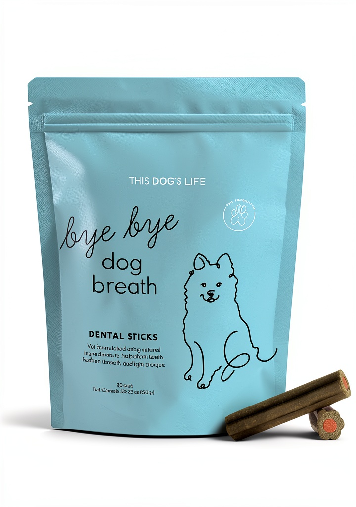 Dog chewing on This Dog's Life dental stick in a home setting