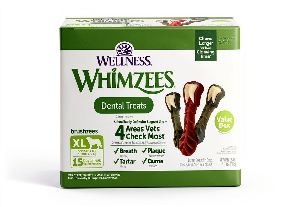 Wellness Pet dental chews being given to a happy dog