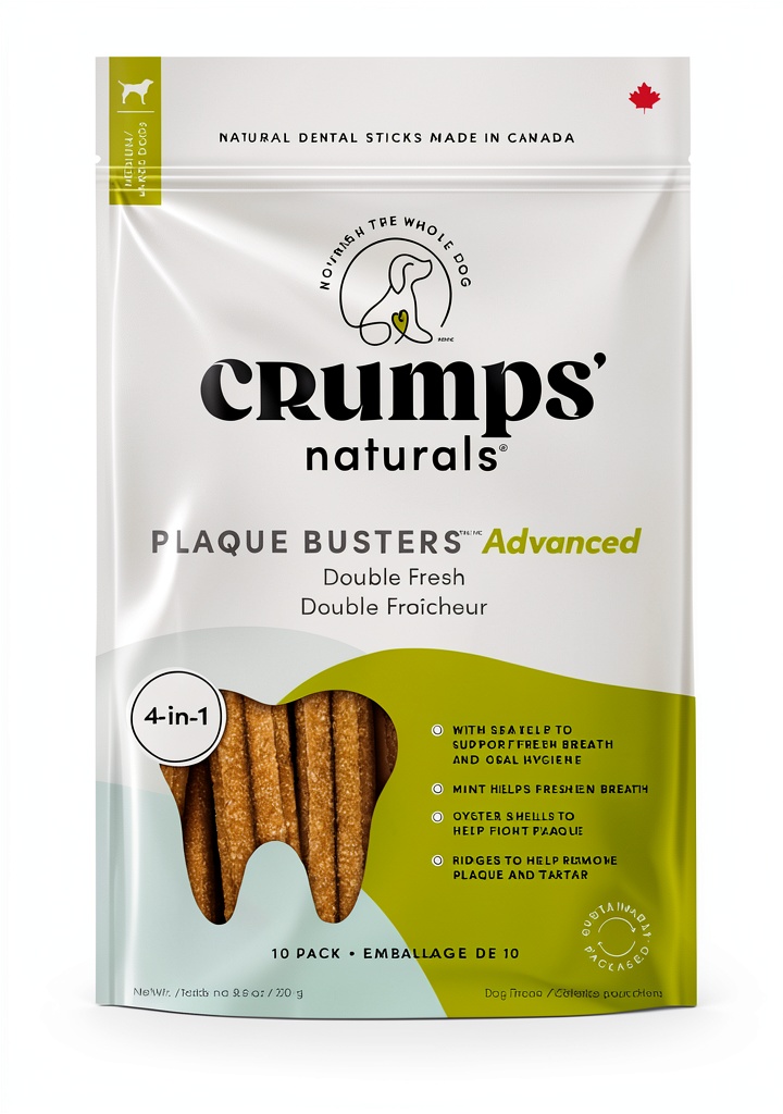 CRUMPS GROUP dental sticks being chewed by a happy dog