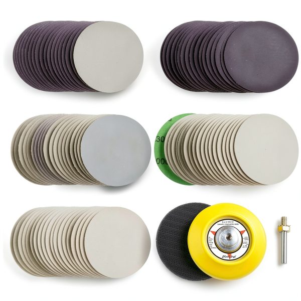 POLIWELL 3 Inch Carbide Sanding Discs 800-5000 Grit Hook Loop Pad-0